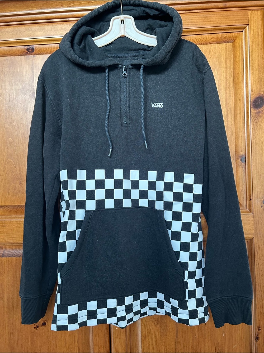 Vans Black & White Checkerboard Quarter-Zip Pullover Hoodie